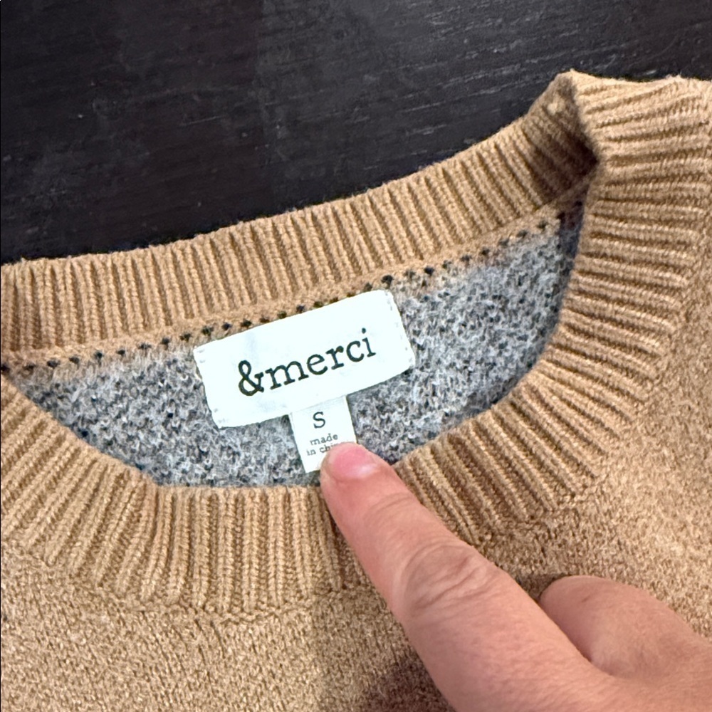 Merci Brown Tan Sweater with Leopard Design small women’s top long sleeve - Picture 2 of 7